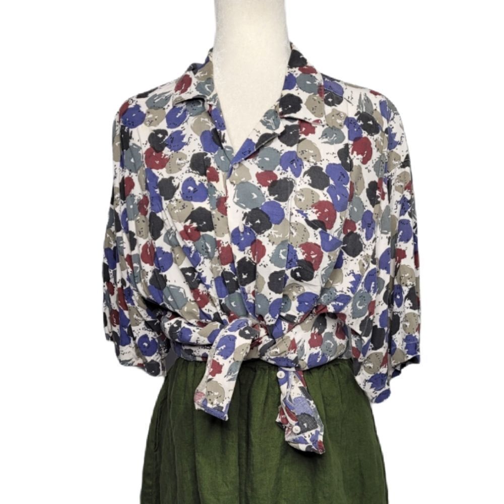 VINTAGE 90s top multi color abstract dot short sleeve shirt XL